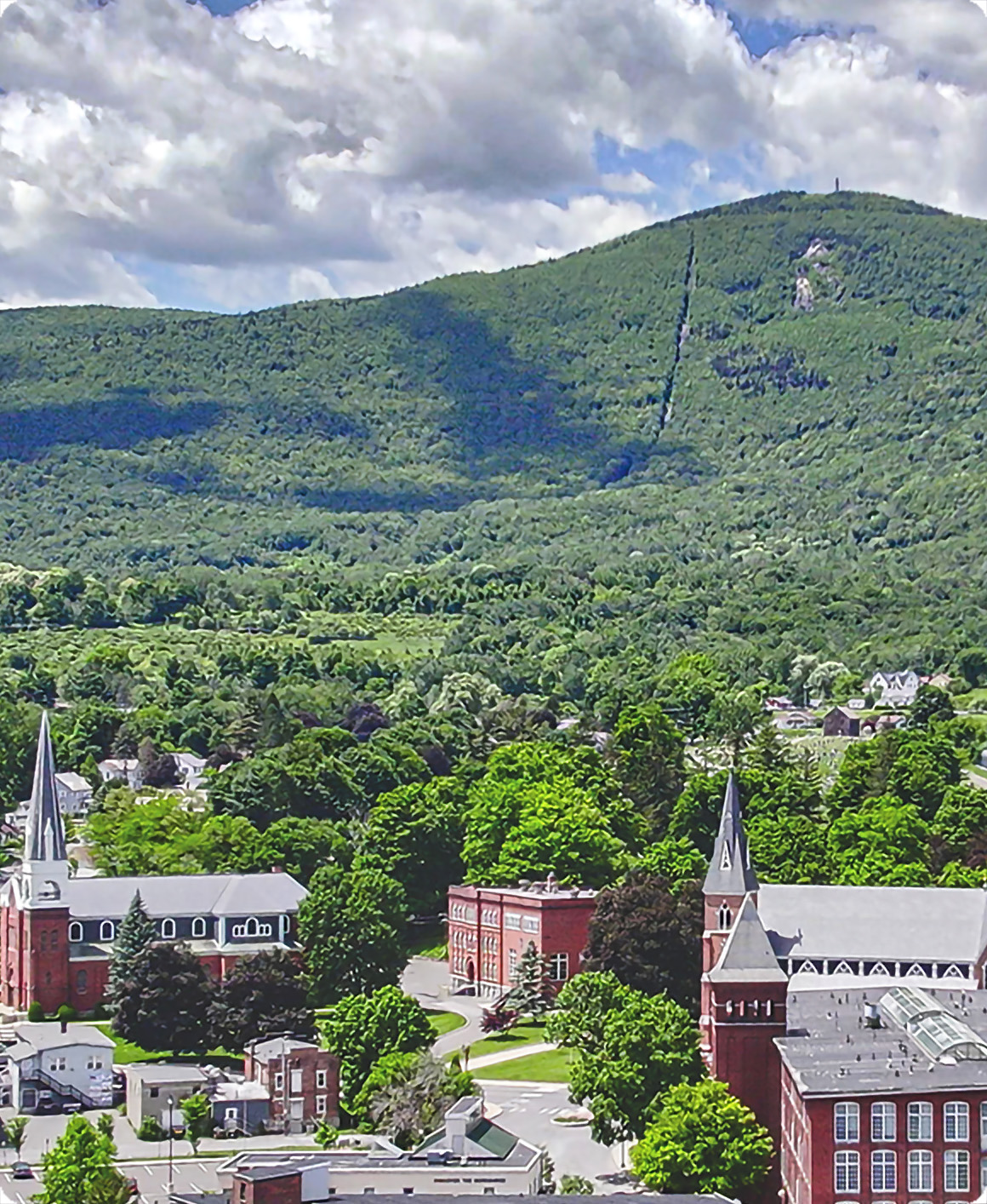 Drone photo of Adams and Mount Greylock